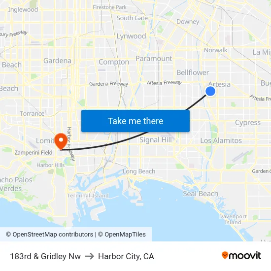 183rd & Gridley Nw to Harbor City, CA map