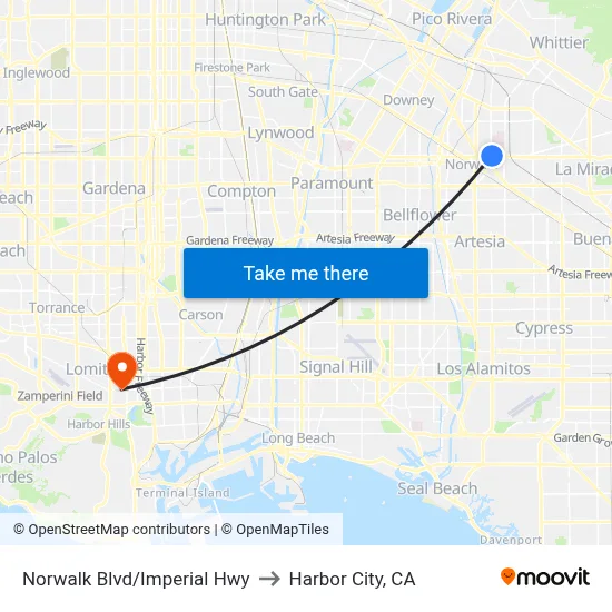 Norwalk Blvd/Imperial Hwy to Harbor City, CA map