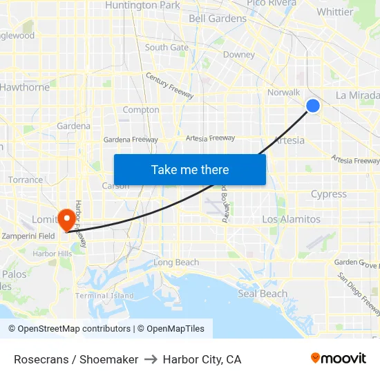 Rosecrans / Shoemaker to Harbor City, CA map