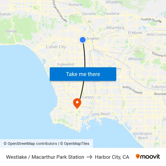 Westlake / Macarthur Park Station to Harbor City, CA map