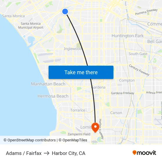 Adams / Fairfax to Harbor City, CA map