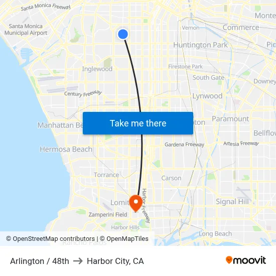 Arlington / 48th to Harbor City, CA map
