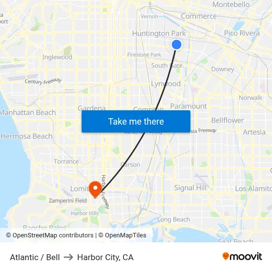 Atlantic / Bell to Harbor City, CA map