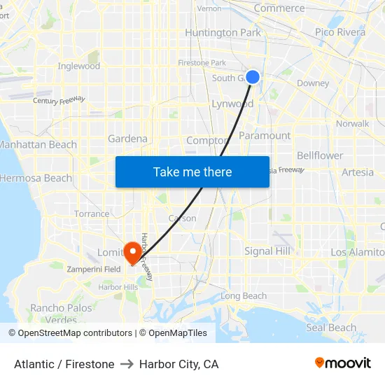 Atlantic / Firestone to Harbor City, CA map