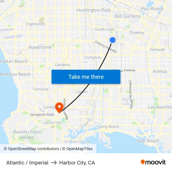 Atlantic / Imperial to Harbor City, CA map