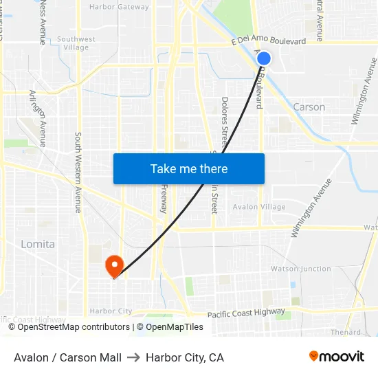 Avalon / Carson Mall to Harbor City, CA map