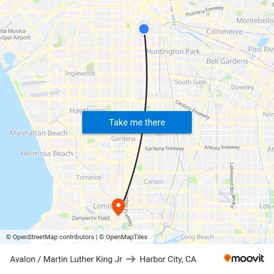 Avalon / Martin Luther King Jr to Harbor City, CA map