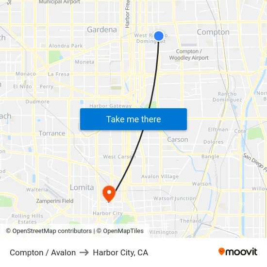 Compton / Avalon to Harbor City, CA map