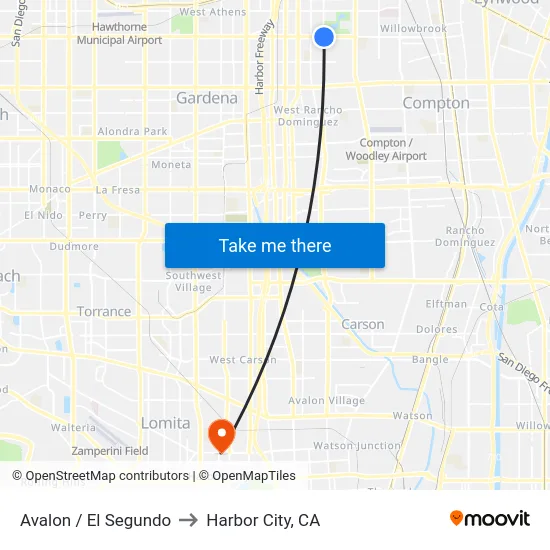 Avalon / El Segundo to Harbor City, CA map