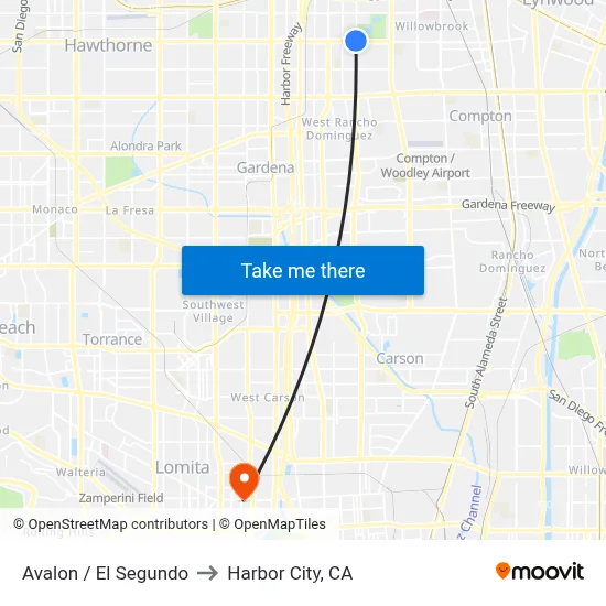 Avalon / El Segundo to Harbor City, CA map