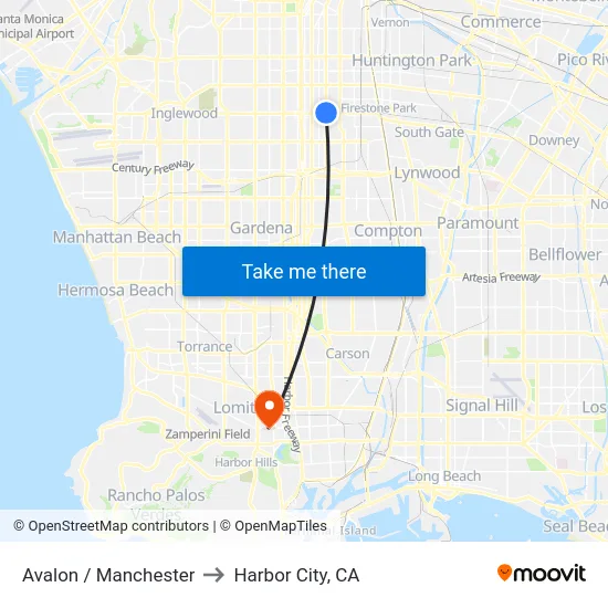 Avalon / Manchester to Harbor City, CA map