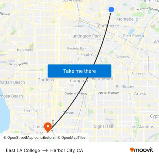 East LA College to Harbor City, CA map