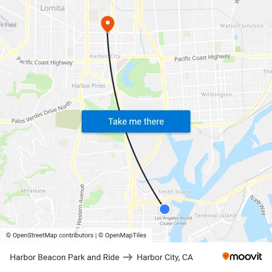 Harbor Beacon Park and Ride to Harbor City, CA map