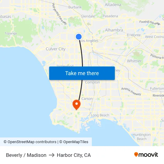 Beverly / Madison to Harbor City, CA map