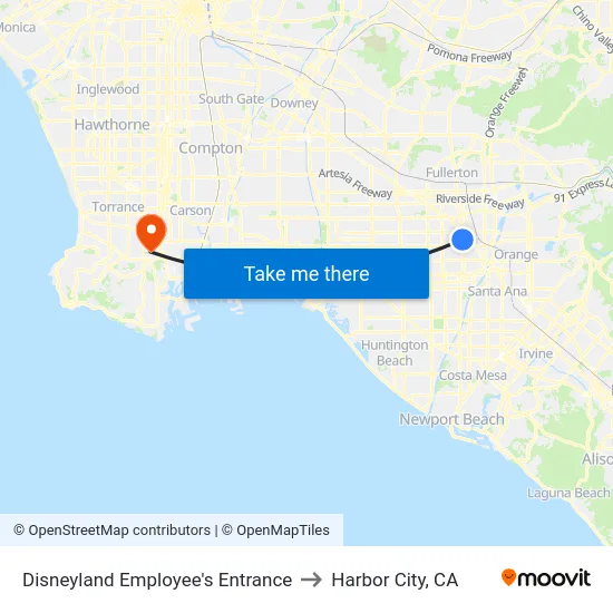 Disneyland Employee's Entrance to Harbor City, CA map