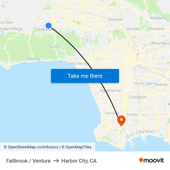 Fallbrook / Ventura to Harbor City, CA map