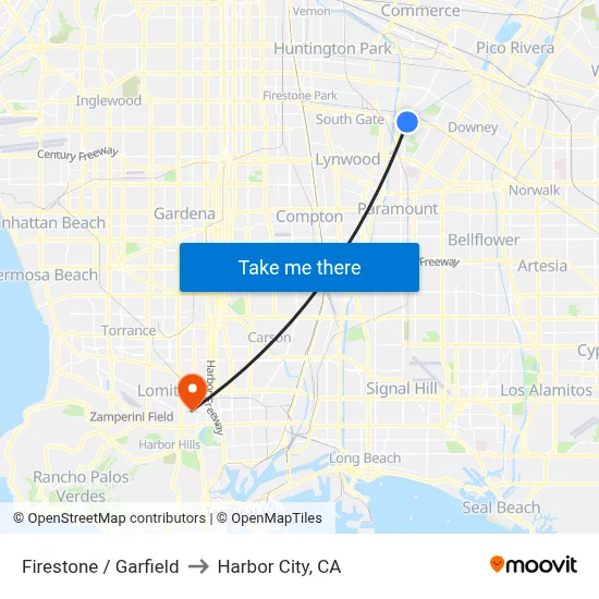 Firestone / Garfield to Harbor City, CA map
