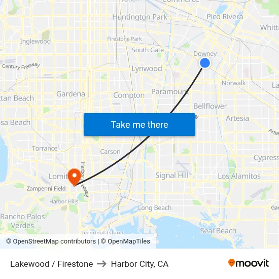 Lakewood / Firestone to Harbor City, CA map