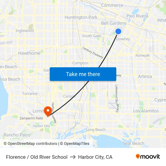 Florence / Old River School to Harbor City, CA map