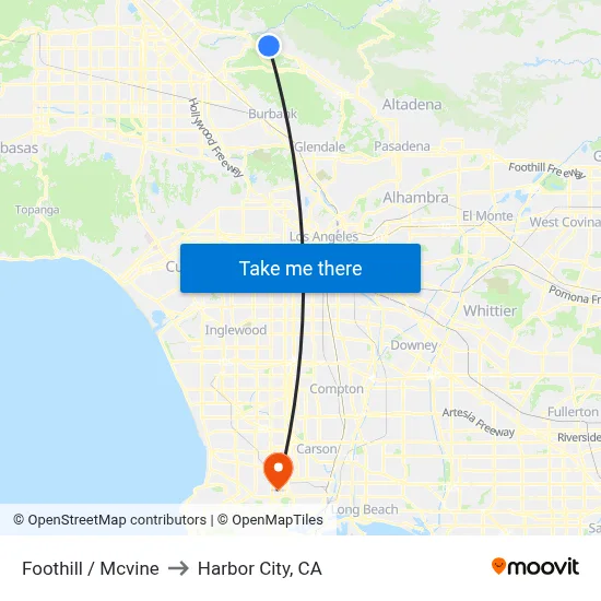 Foothill / Mcvine to Harbor City, CA map