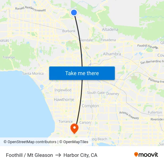 Foothill / Mt Gleason to Harbor City, CA map