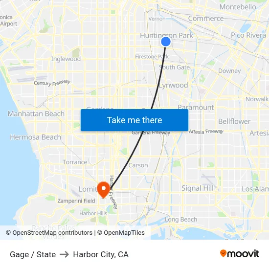 Gage / State to Harbor City, CA map