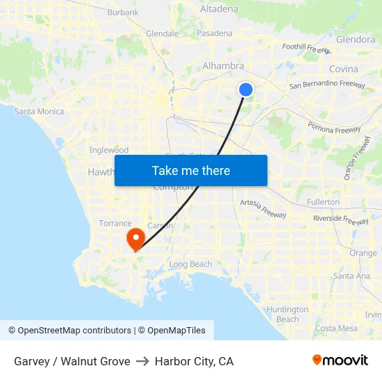 Garvey / Walnut Grove to Harbor City, CA map