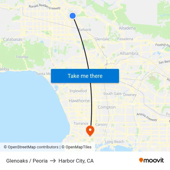 Glenoaks / Peoria to Harbor City, CA map