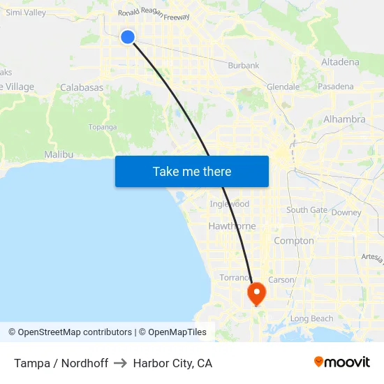 Tampa / Nordhoff to Harbor City, CA map