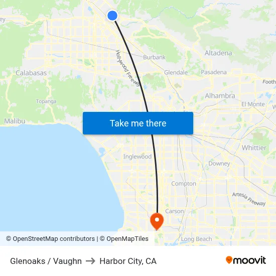 Glenoaks / Vaughn to Harbor City, CA map