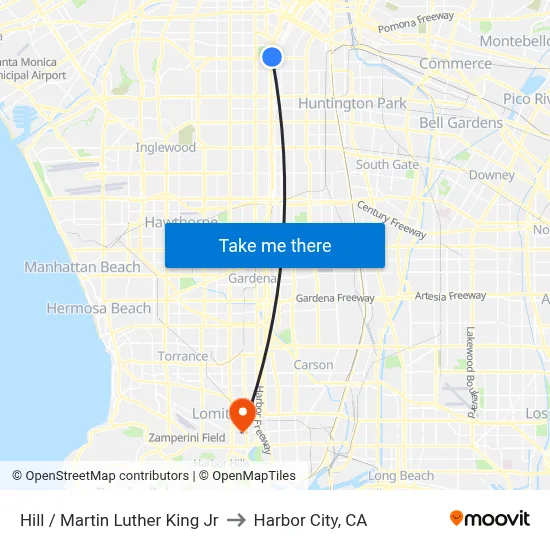 Hill / Martin Luther King Jr to Harbor City, CA map