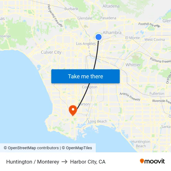 Huntington / Monterey to Harbor City, CA map