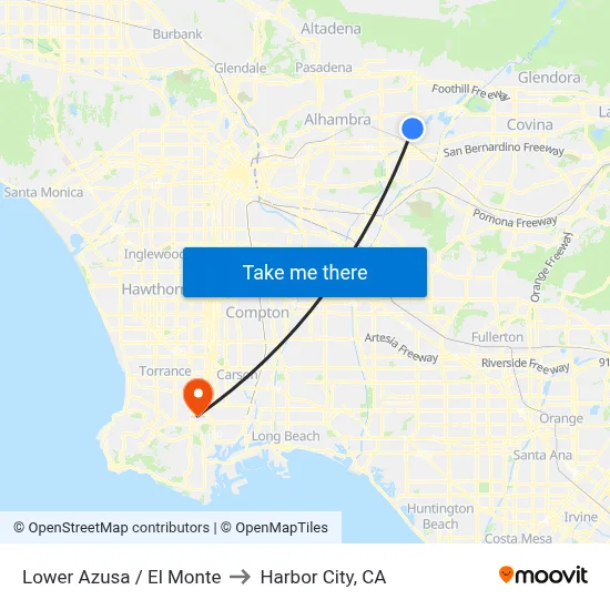 Lower Azusa / El Monte to Harbor City, CA map