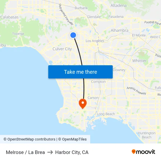 Melrose / La Brea to Harbor City, CA map