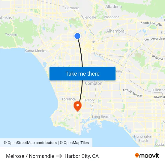 Melrose / Normandie to Harbor City, CA map