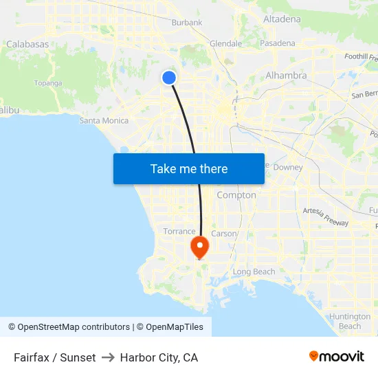 Fairfax / Sunset to Harbor City, CA map