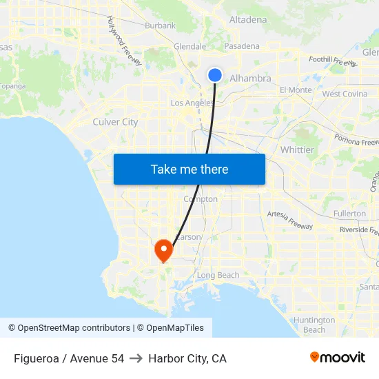 Figueroa / Avenue 54 to Harbor City, CA map
