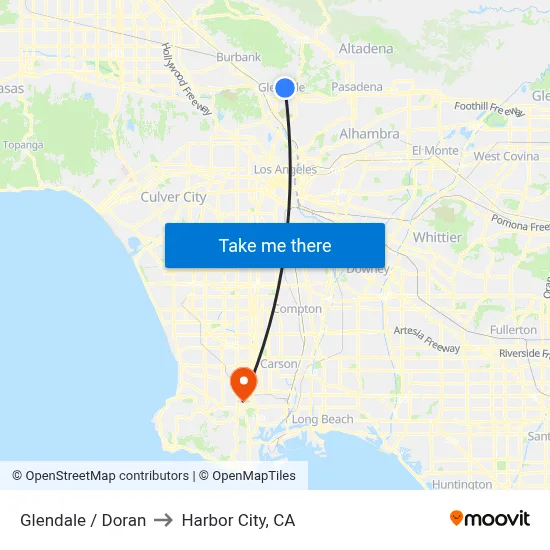 Glendale / Doran to Harbor City, CA map