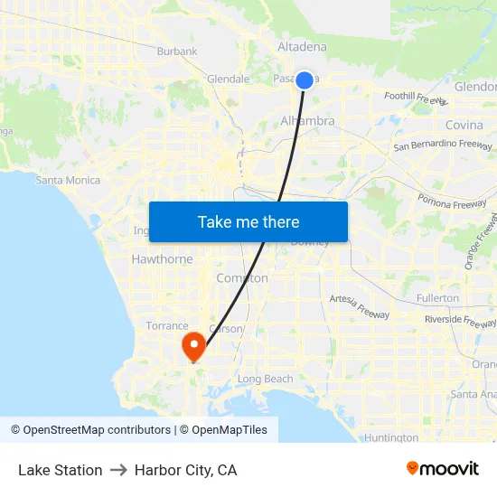 Lake Station to Harbor City, CA map