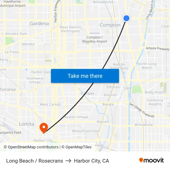 Long Beach / Rosecrans to Harbor City, CA map