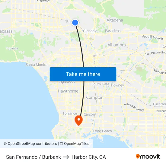 San Fernando / Burbank to Harbor City, CA map