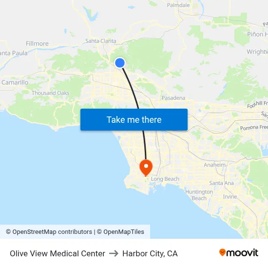 Olive View Medical Center to Harbor City, CA map