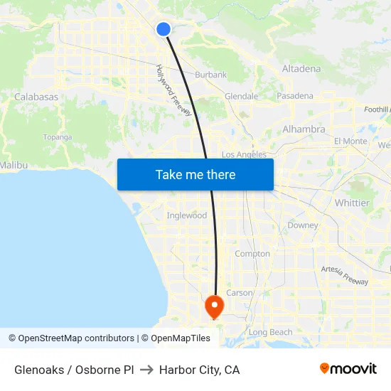 Glenoaks / Osborne Pl to Harbor City, CA map