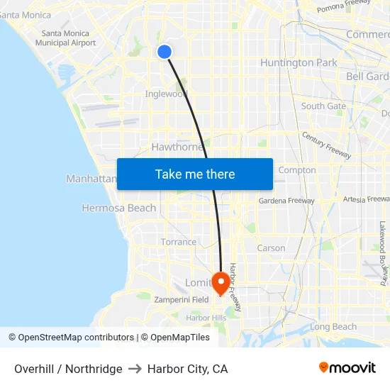Overhill / Northridge to Harbor City, CA map