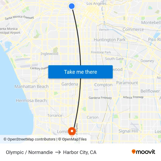 Olympic / Normandie to Harbor City, CA map