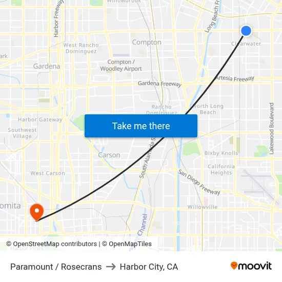 Paramount / Rosecrans to Harbor City, CA map