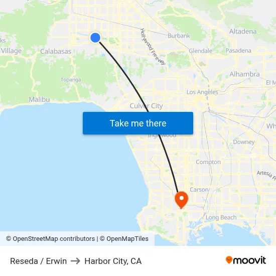 Reseda / Erwin to Harbor City, CA map