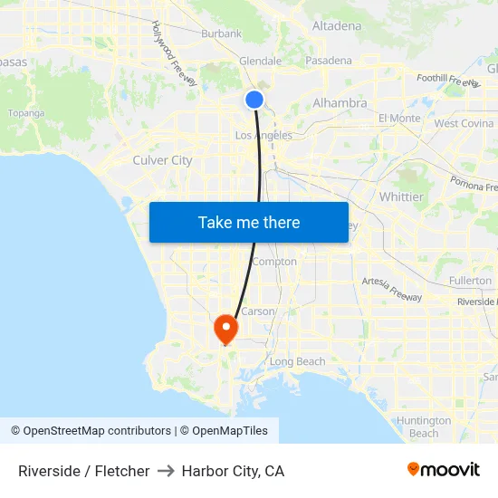 Riverside / Fletcher to Harbor City, CA map