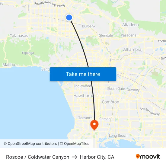 Roscoe / Coldwater Canyon to Harbor City, CA map