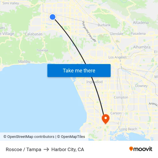 Roscoe / Tampa to Harbor City, CA map